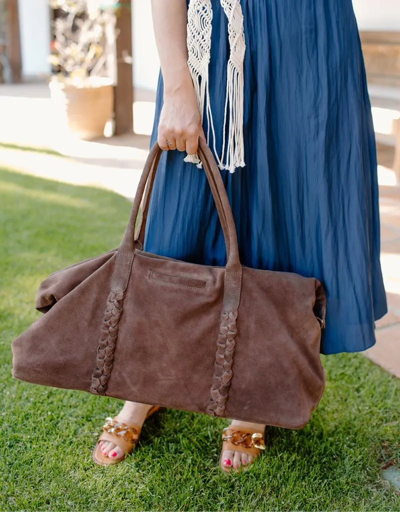 KJC Dominique Suede Duffel Bag In Chocolate