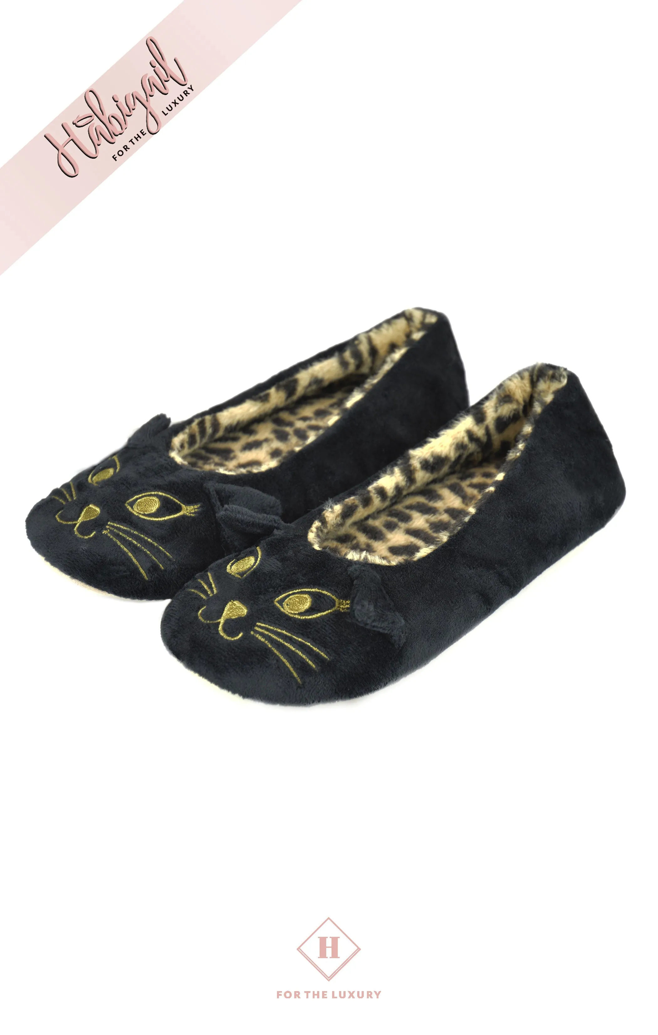 Ladies Luxury Plush Cute Cat Embroidery Ballet Slip On Slippers