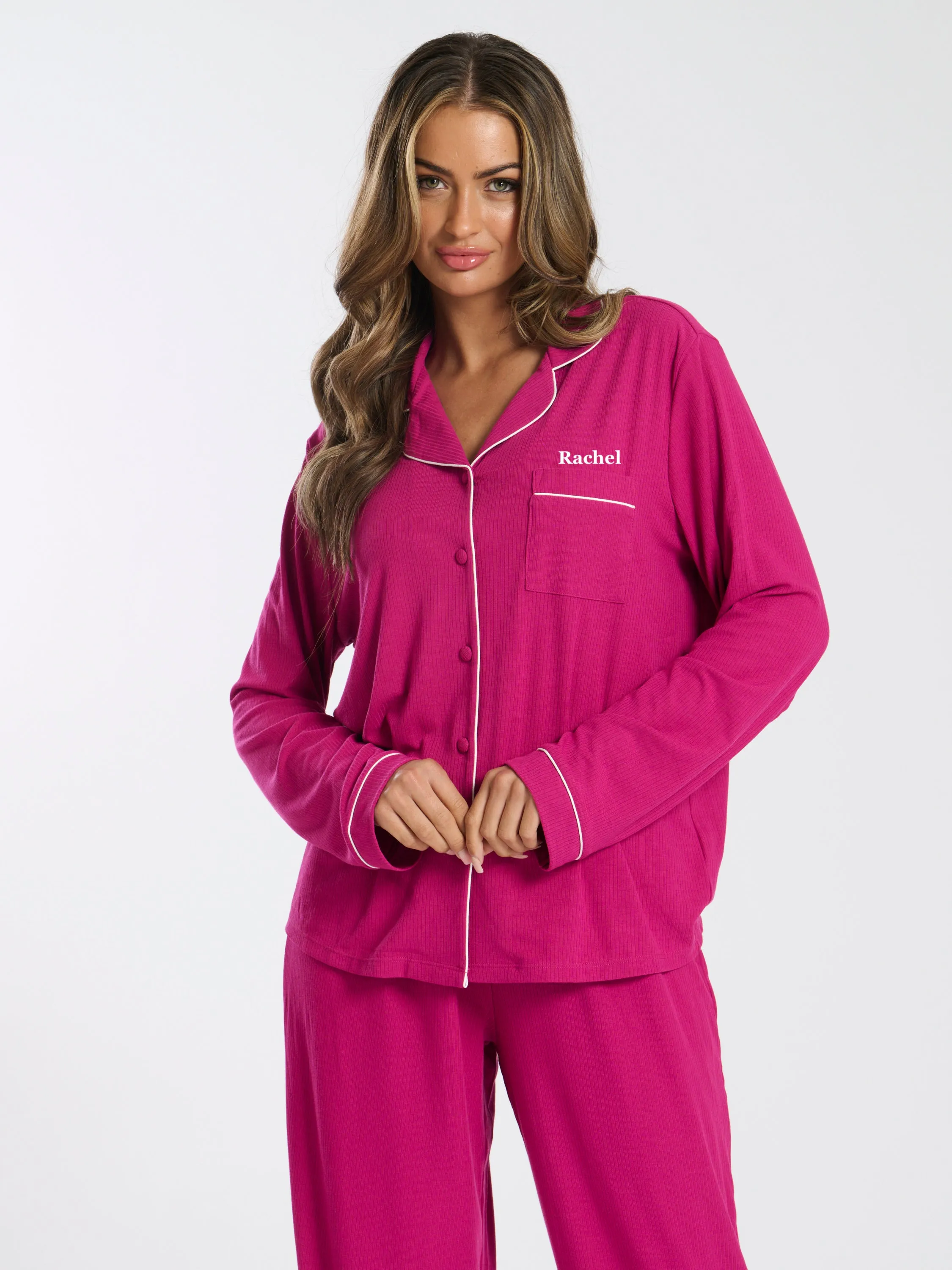 Ladies personalised luxury long personalised pyjama set Black