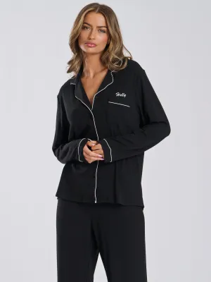 Ladies personalised luxury long personalised pyjama set Black