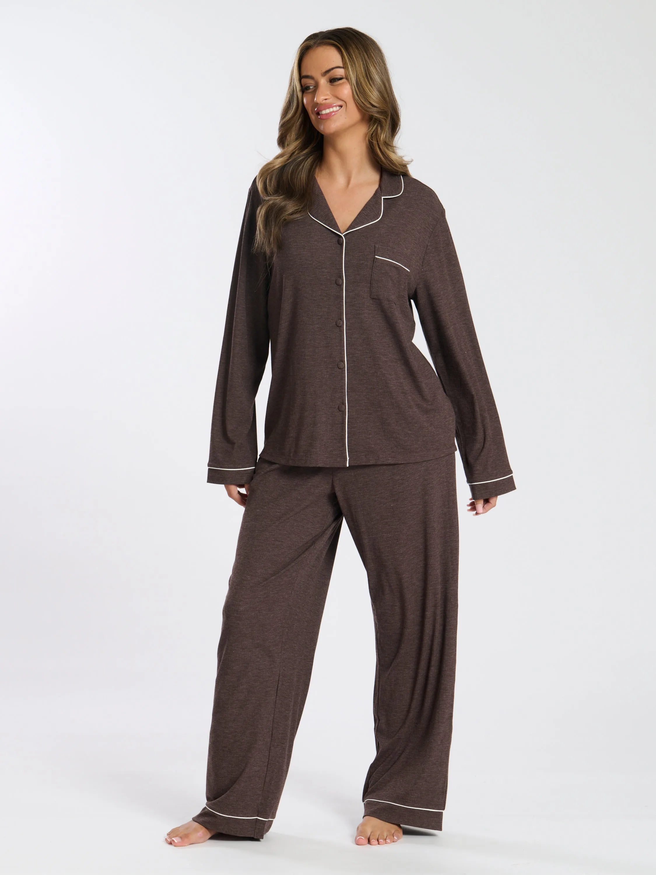 Ladies personalised luxury long personalised pyjama set Black