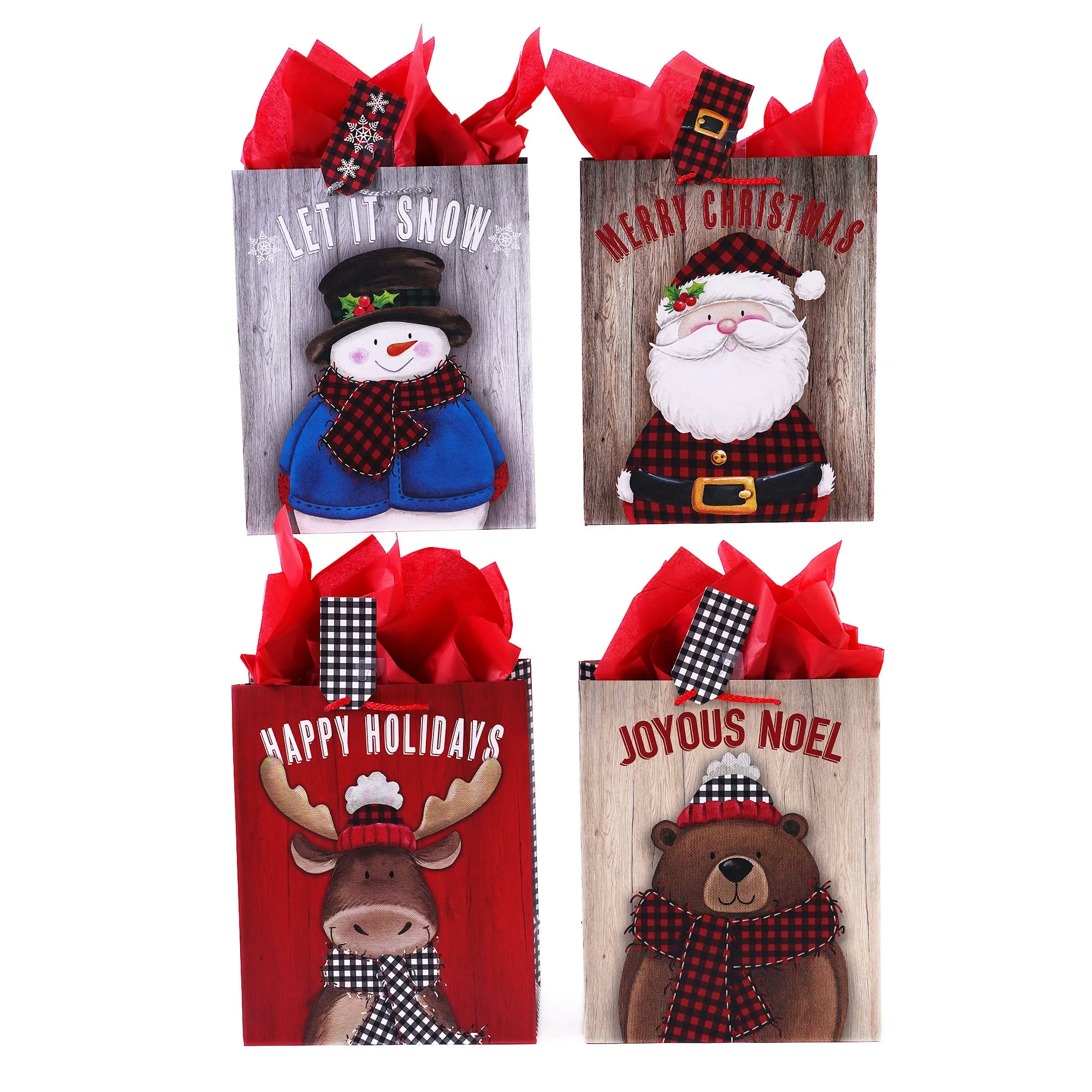 Large Checkerplaid Christmas Printed Bag, 4 Designs