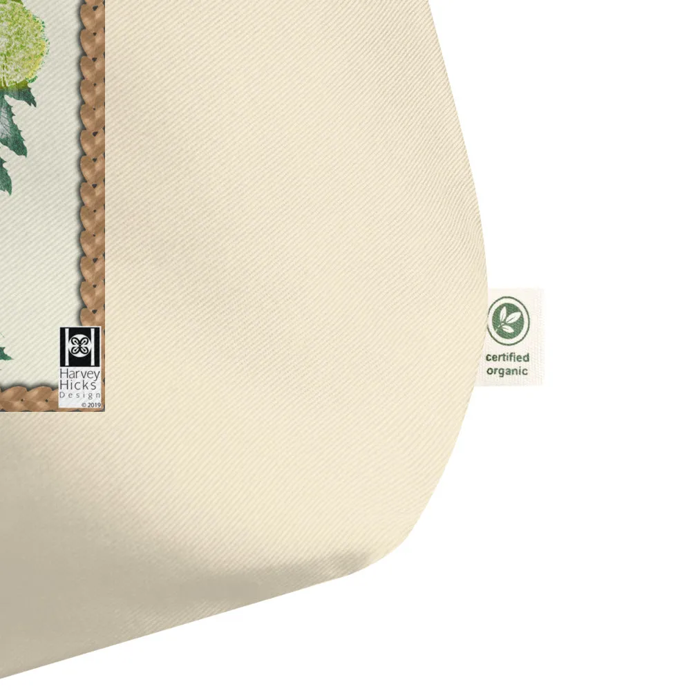 Large tote bag made from organic cotton featuring a vintage illustration of a dandelion
