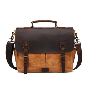 Latest Style Handmade Canvas Leather Briefcase Vintage Crazy Horse Messenger Bag Crossbody Shoulder Bag Laptop Bag W1808