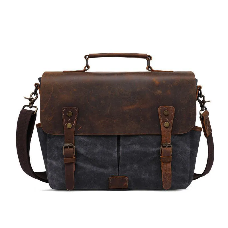Latest Style Handmade Canvas Leather Briefcase Vintage Crazy Horse Messenger Bag Crossbody Shoulder Bag Laptop Bag W1808
