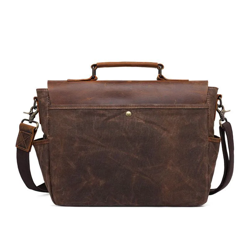 Latest Style Handmade Canvas Leather Briefcase Vintage Crazy Horse Messenger Bag Crossbody Shoulder Bag Laptop Bag W1808