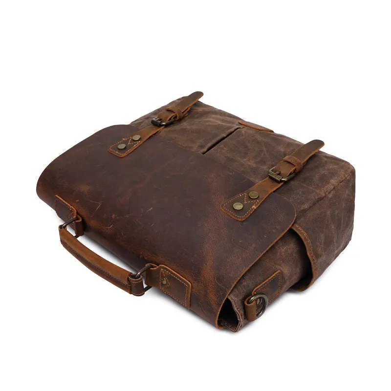 Latest Style Handmade Canvas Leather Briefcase Vintage Crazy Horse Messenger Bag Crossbody Shoulder Bag Laptop Bag W1808