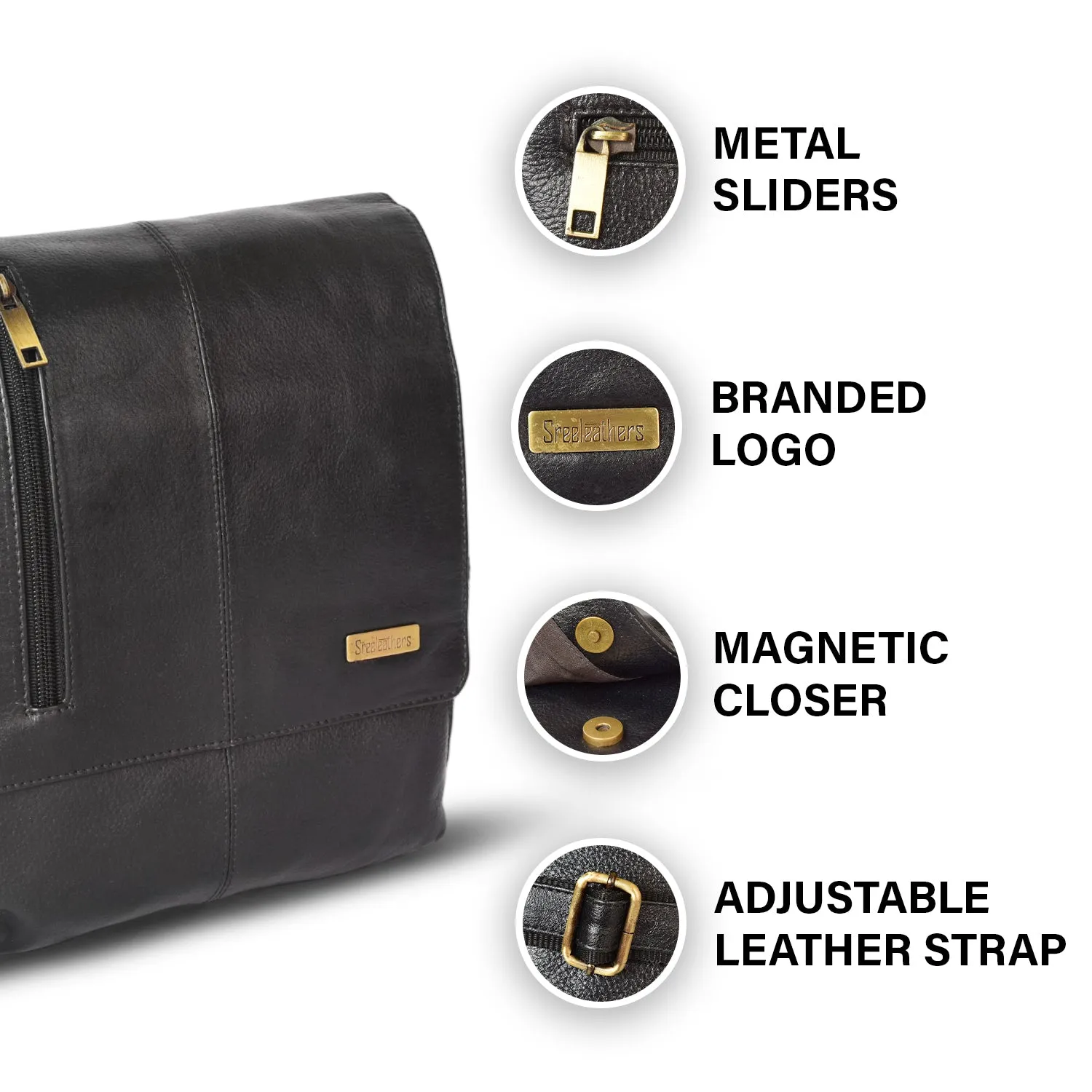 Leather Messenger Bag 36819(BLACK)