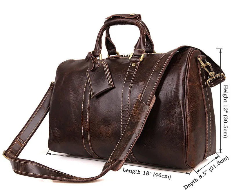Leather Travel Bag Overnight Bag, Mens Leather Duffel Bag, Business Travel Luggage Bag