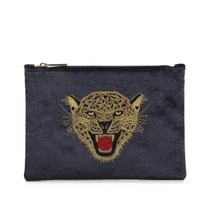 LEOPARD EMBROIDERED CLUTCH BAG