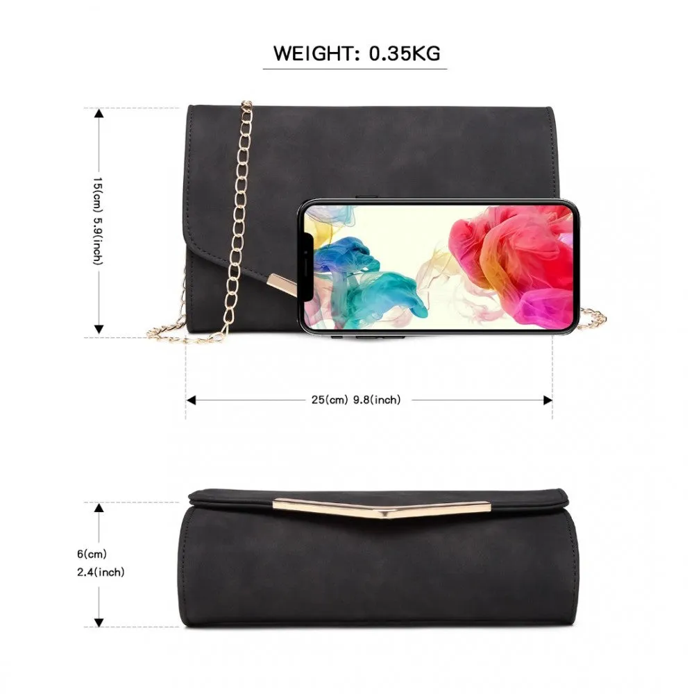 Lh1756 - Miss Lulu Leather Look Envelope Clutch Bag - Black