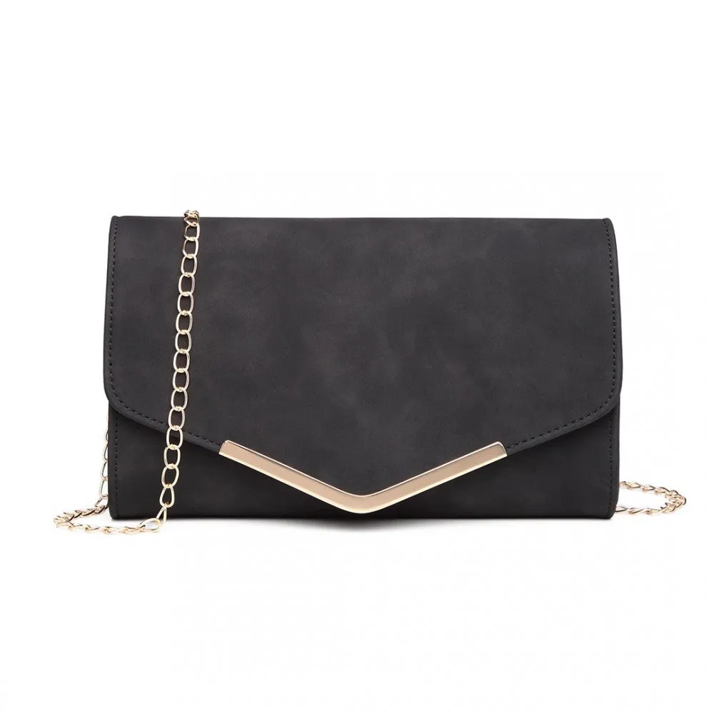 Lh1756 - Miss Lulu Leather Look Envelope Clutch Bag - Black