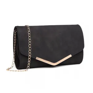 Lh1756 - Miss Lulu Leather Look Envelope Clutch Bag - Black