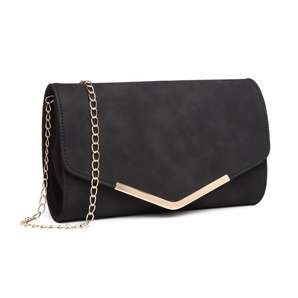 Lh1756 - Miss Lulu Leather Look Envelope Clutch Bag - Black