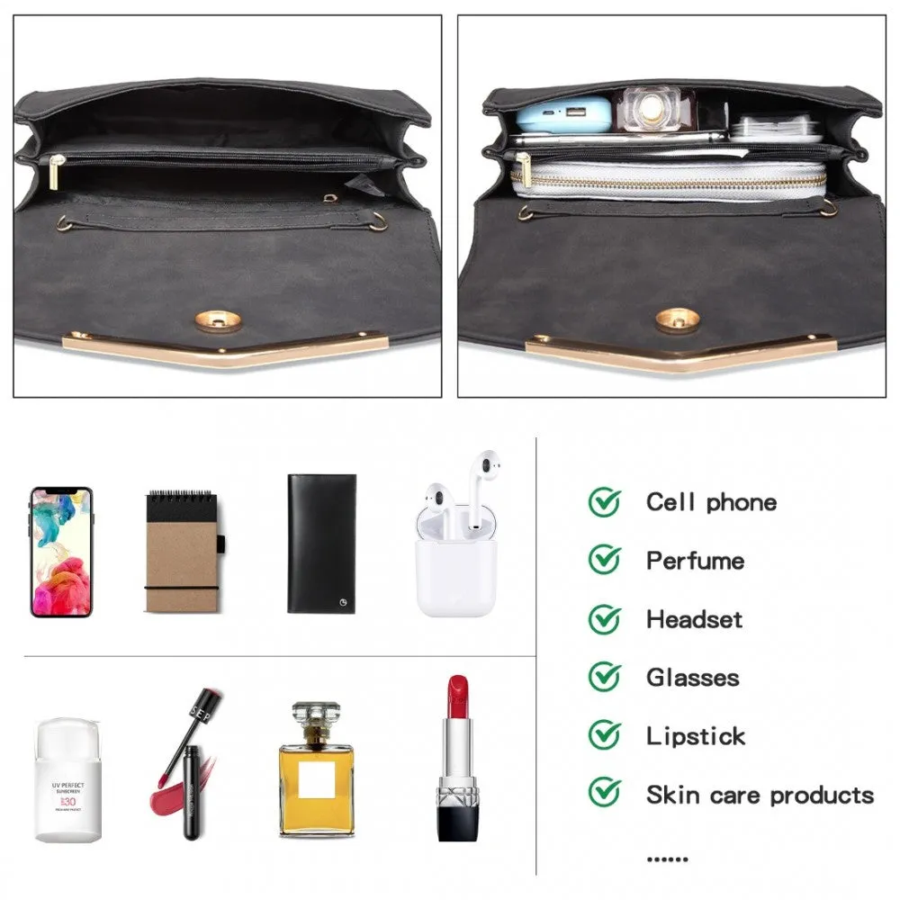 Lh1756 - Miss Lulu Leather Look Envelope Clutch Bag - Black