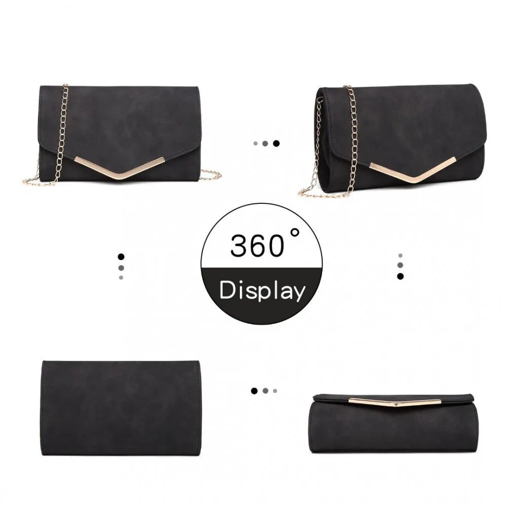 Lh1756 - Miss Lulu Leather Look Envelope Clutch Bag - Black