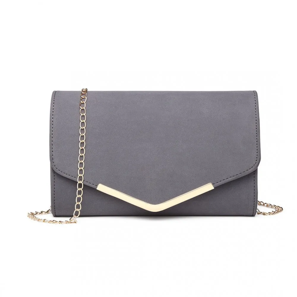 Lh1756 - Miss Lulu Leather Look Envelope Clutch Bag - Grey