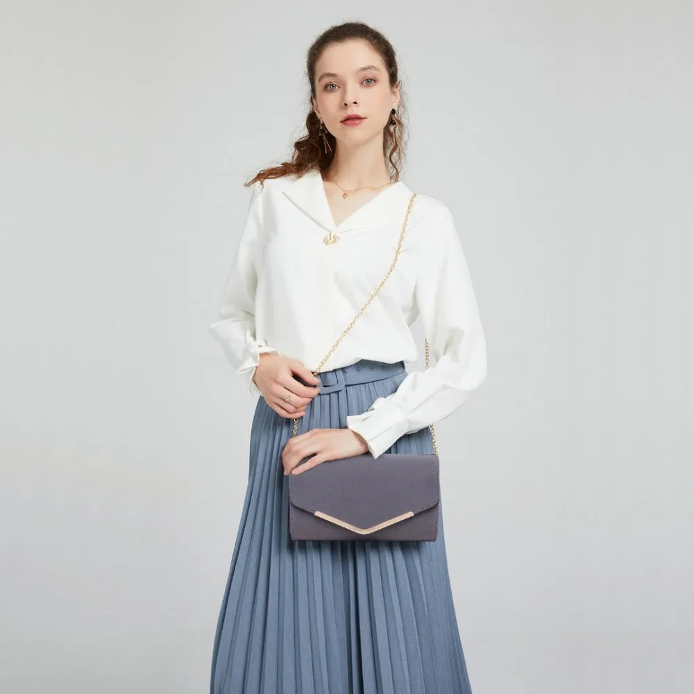 Lh1756 - Miss Lulu Leather Look Envelope Clutch Bag - Grey