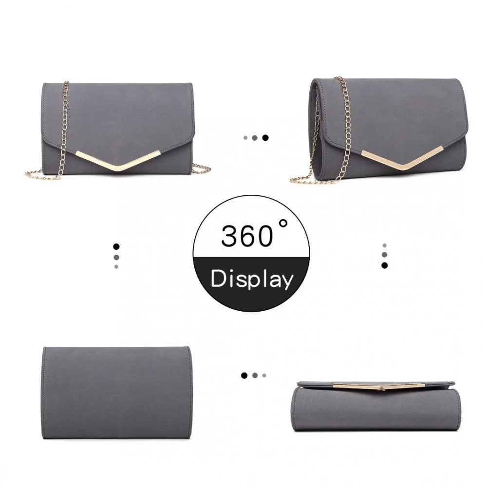 Lh1756 - Miss Lulu Leather Look Envelope Clutch Bag - Grey
