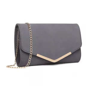Lh1756 - Miss Lulu Leather Look Envelope Clutch Bag - Grey