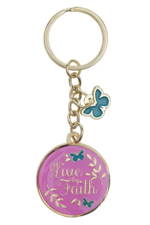 Live By Faith Purple Metal Keyring