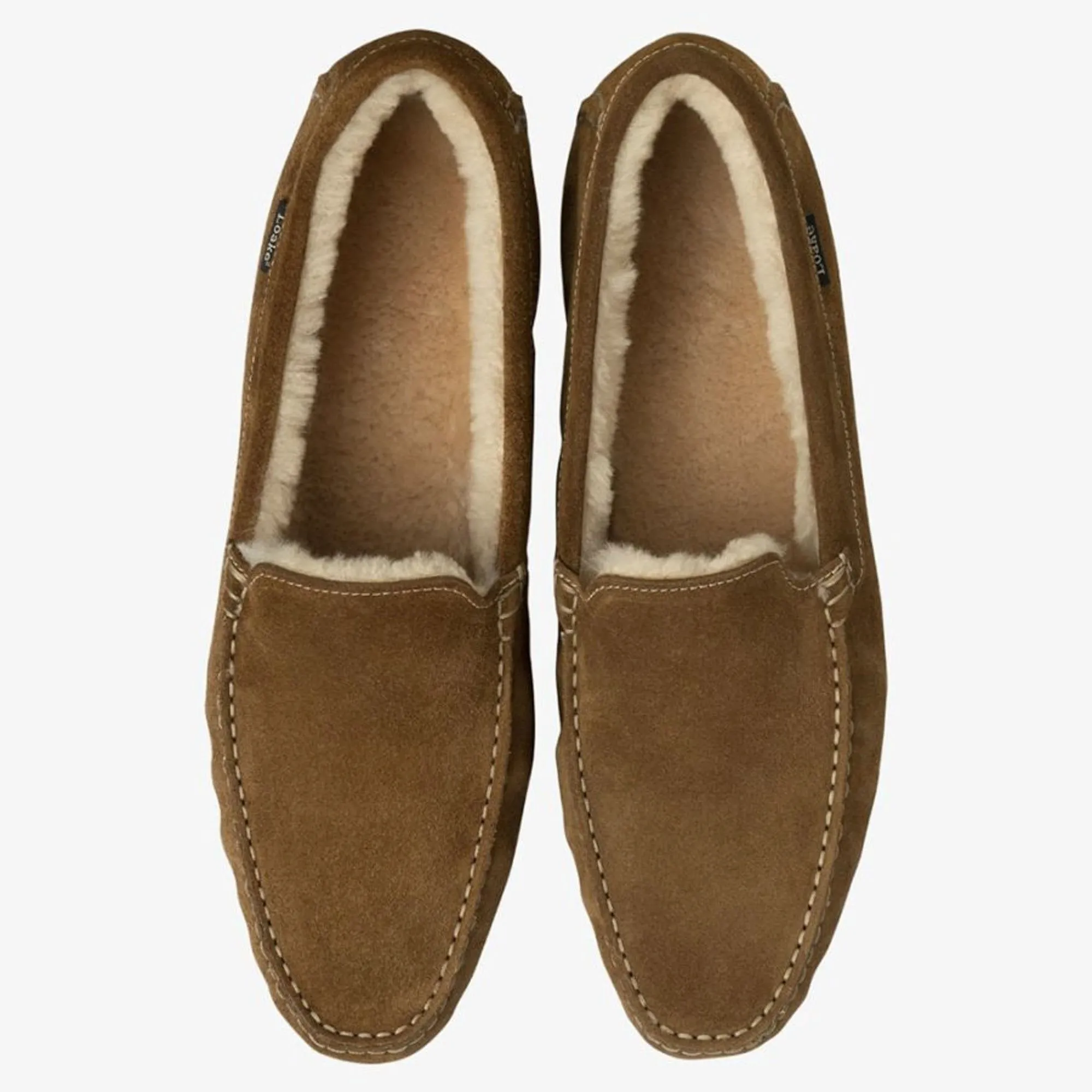 LOAKE Guards Shearling Lined Suede Slippers in Tan