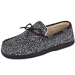 LongBay Men's Comfort Memory Foam Moccasin Slippers Micro Suede Wool Plush Slip-on House Shoes Indoor Outdoor(10 D(M) US, Black)