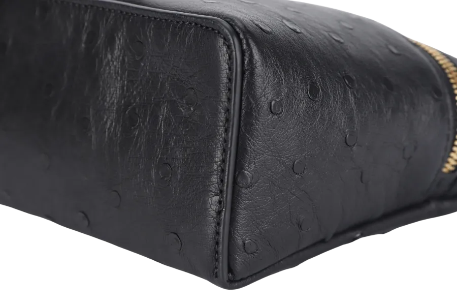 LORO PIANA EXTRA POCKET L19 BLACK COLOR OSTRICH LEATHER WITH GOLD HARDWARE WITH STRAP WITH DUST COVER AND BOX