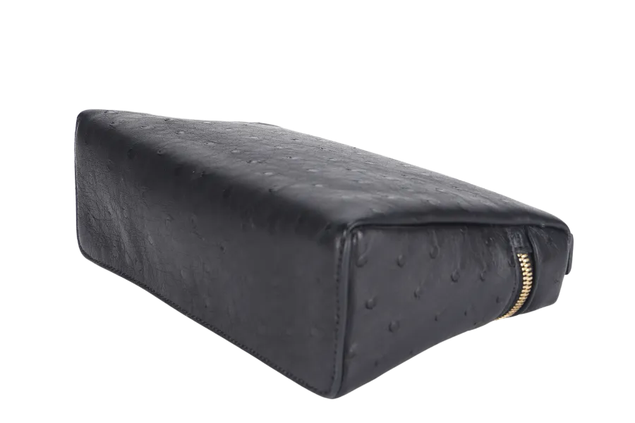 LORO PIANA EXTRA POCKET L19 BLACK COLOR OSTRICH LEATHER WITH GOLD HARDWARE WITH STRAP WITH DUST COVER AND BOX