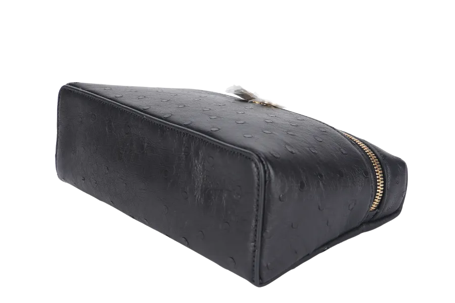 LORO PIANA EXTRA POCKET L19 BLACK COLOR OSTRICH LEATHER WITH GOLD HARDWARE WITH STRAP WITH DUST COVER AND BOX
