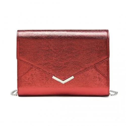 LP2306 - Miss Lulu Glitter Envelope Flap Clutch Evening Bag - Red