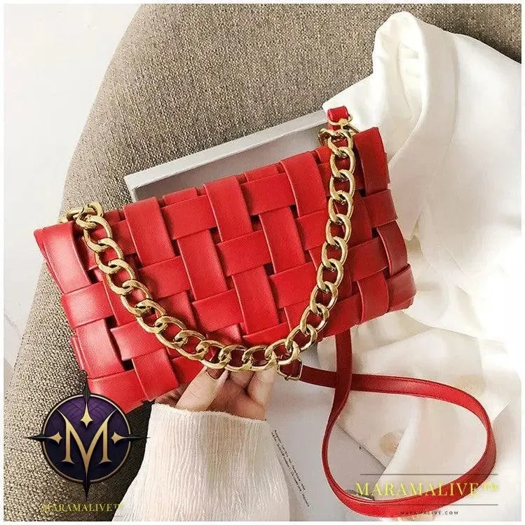 Luxury Weave Women Bags Top Quality Pu Leather Lady Shoulder