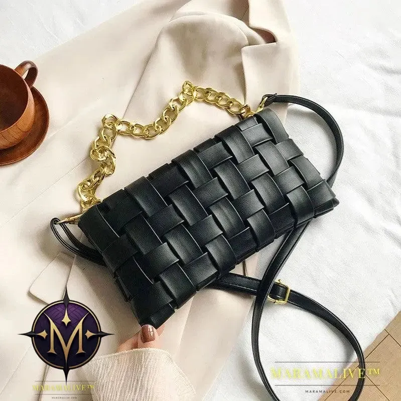 Luxury Weave Women Bags Top Quality Pu Leather Lady Shoulder