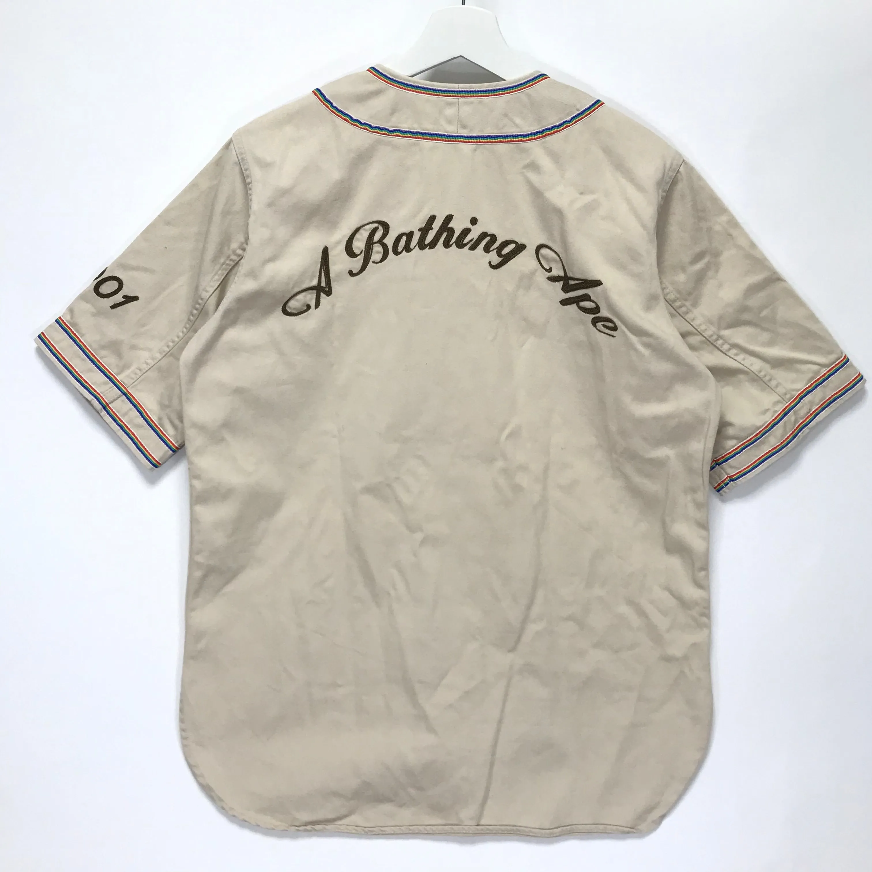 [M] A Bathing Ape Bape Vintage Baseball Jersey Beige