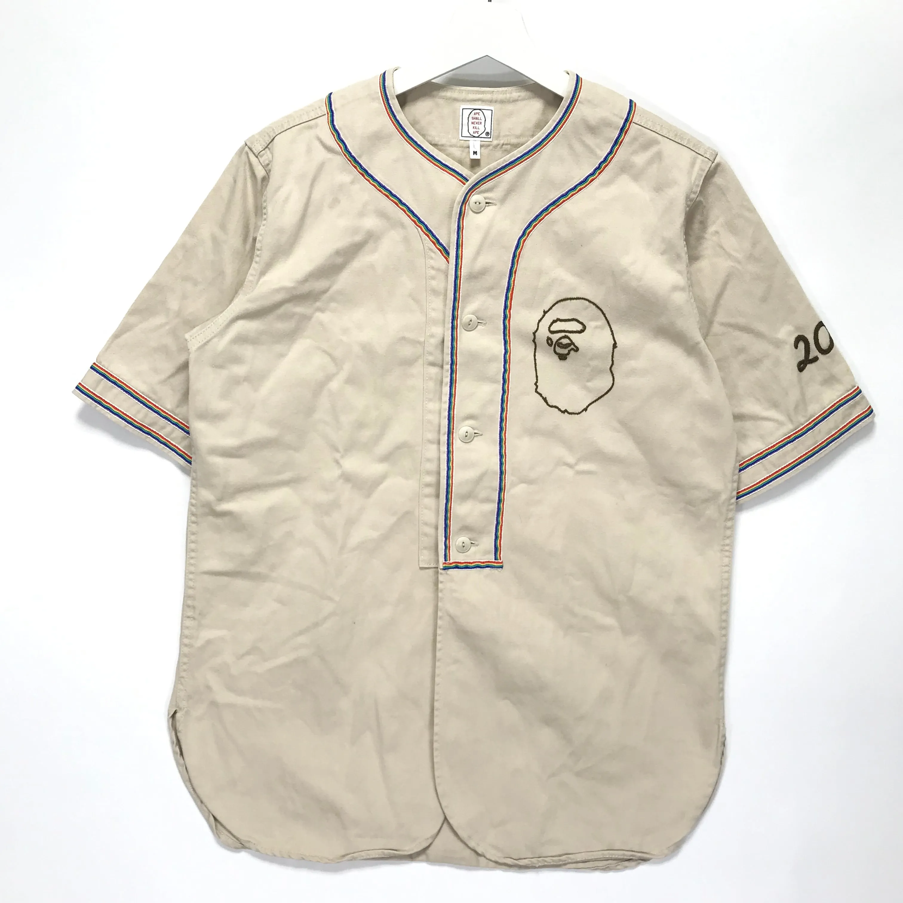 [M] A Bathing Ape Bape Vintage Baseball Jersey Beige