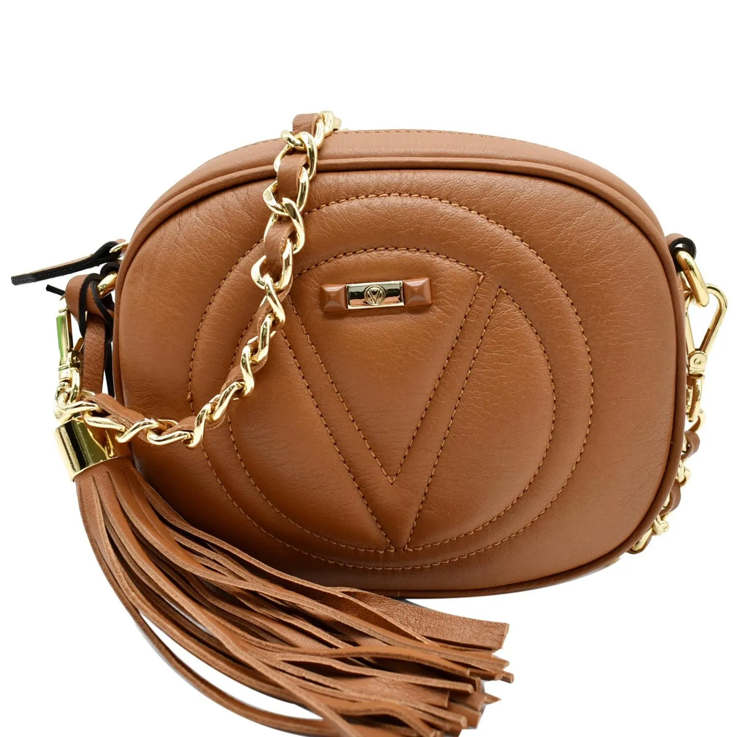 MARIO VALENTINO Mia Logo Leather Crossbody Bag Caramel