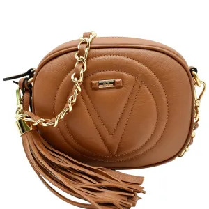 MARIO VALENTINO Mia Logo Leather Crossbody Bag Caramel