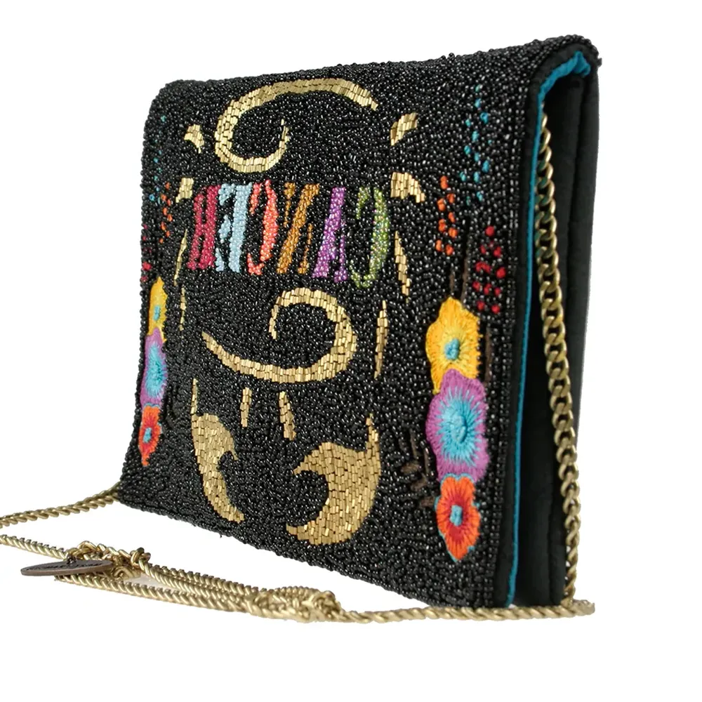 Mary Frances Cancer Horoscope Signs Black Flower Bag Handbag Purse Beaded New