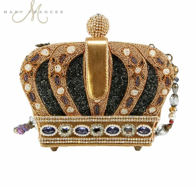Mary Frances Queendom Crown Crossbody Gold Special Beaded Handbag Purse Bag NEW