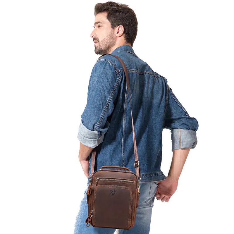 Men Quality Crazy Horse Leather Shoulder Bag Messenger Bag