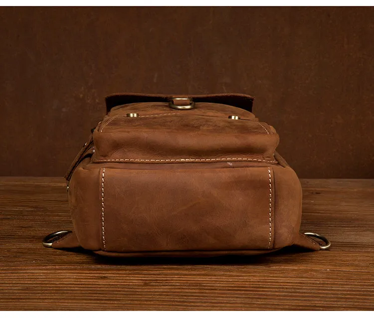 Men Retro Chest Bag Full Grain Leather Chest Pack Casual Messenger Bag V160877