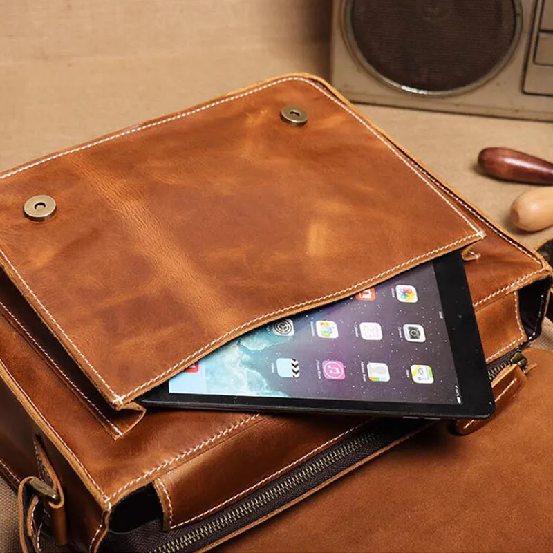 Mens Leather Messenger Bag Full Grain Leather Distressed Leather Crossbody Bag Mens Work Briefcase Handmade Shoulder Bag
