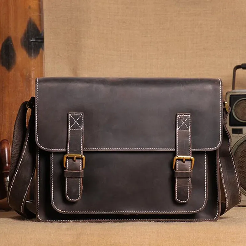 Mens Leather Messenger Bag Full Grain Leather Distressed Leather Crossbody Bag Mens Work Briefcase Handmade Shoulder Bag