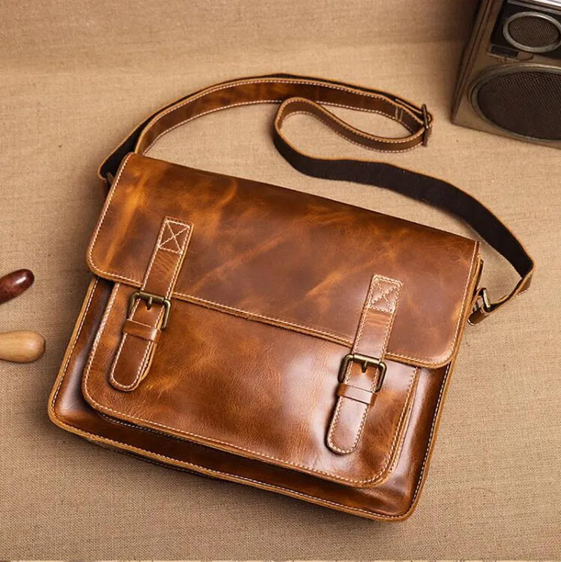 Mens Leather Messenger Bag Full Grain Leather Distressed Leather Crossbody Bag Mens Work Briefcase Handmade Shoulder Bag