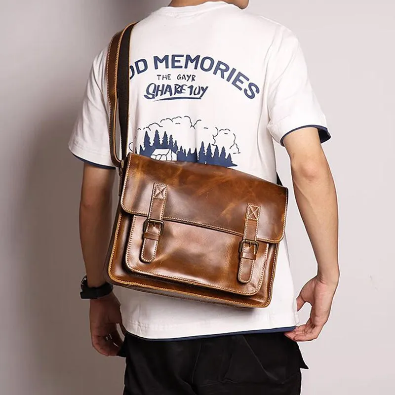 Mens Leather Messenger Bag Full Grain Leather Distressed Leather Crossbody Bag Mens Work Briefcase Handmade Shoulder Bag