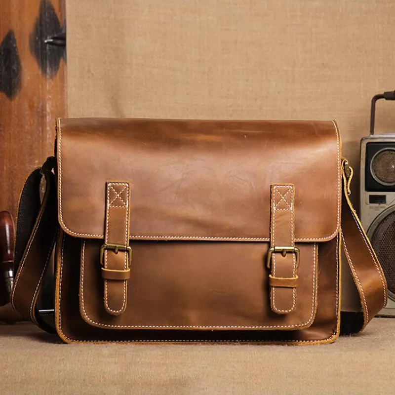 Mens Leather Messenger Bag Full Grain Leather Distressed Leather Crossbody Bag Mens Work Briefcase Handmade Shoulder Bag