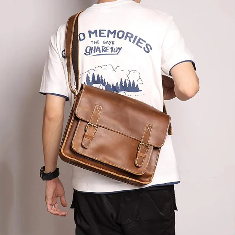 Mens Leather Messenger Bag Full Grain Leather Distressed Leather Crossbody Bag Mens Work Briefcase Handmade Shoulder Bag