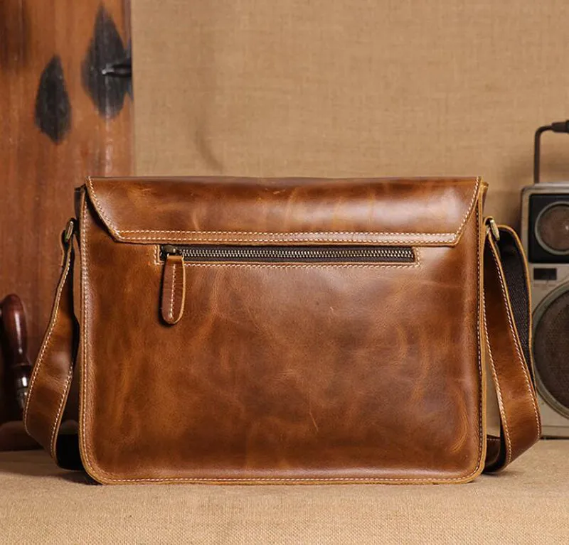 Mens Leather Messenger Bag Full Grain Leather Distressed Leather Crossbody Bag Mens Work Briefcase Handmade Shoulder Bag