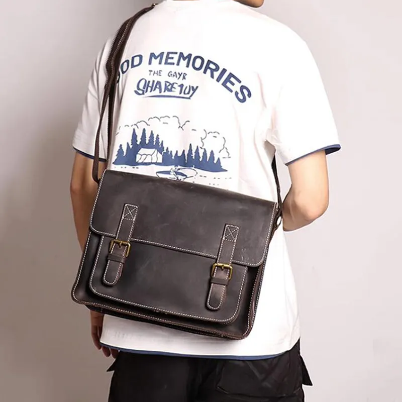 Mens Leather Messenger Bag Full Grain Leather Distressed Leather Crossbody Bag Mens Work Briefcase Handmade Shoulder Bag