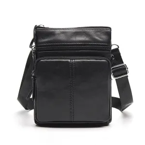 Men's Top Grain Genuine Leather Zipper Shoulder Bag, Vintage Leisure Small Messenger Bag 701